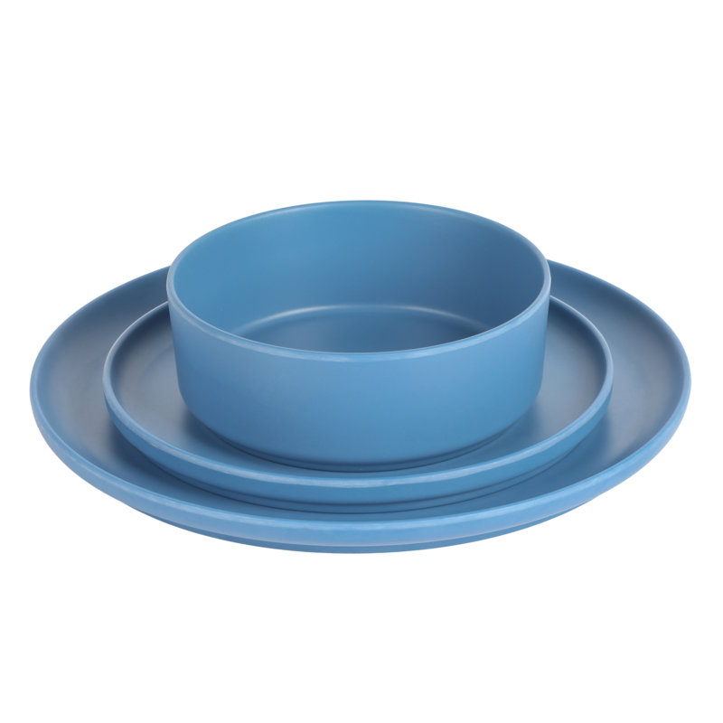 Gibson Home Canyon Crest 12-Piece Stackable Matte Melamine Dinnerware Set, Blue