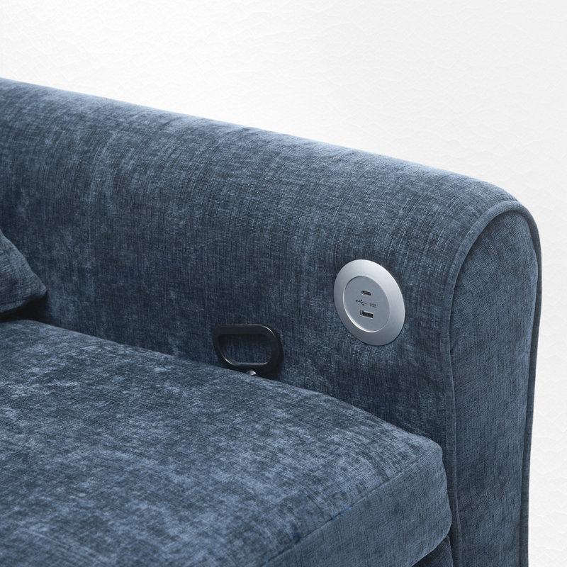 81.9" Convertible Sofa With Recliner, Blue