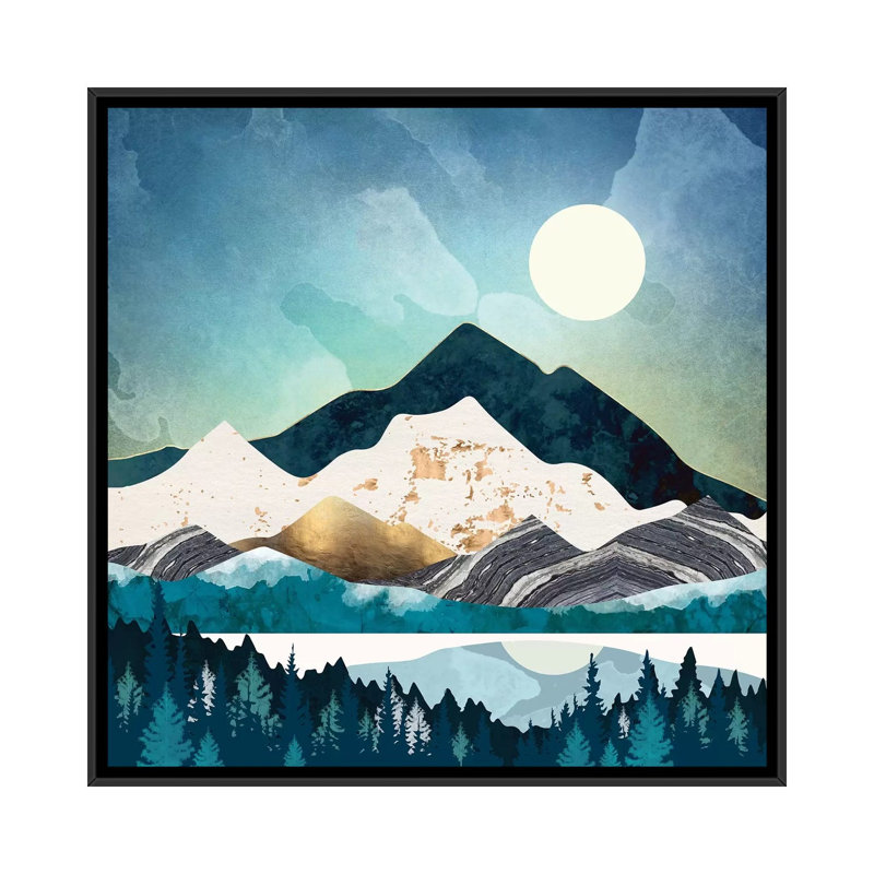 «Evening Forest», reproduction d'impression, H 18 po x l 18 po x 1,5 po, Pas de tapis, Toile avec cadre noir