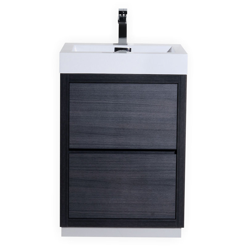 Ensemble de meuble-lavabo simple 35 po Royka, Chêne gris, Blanc