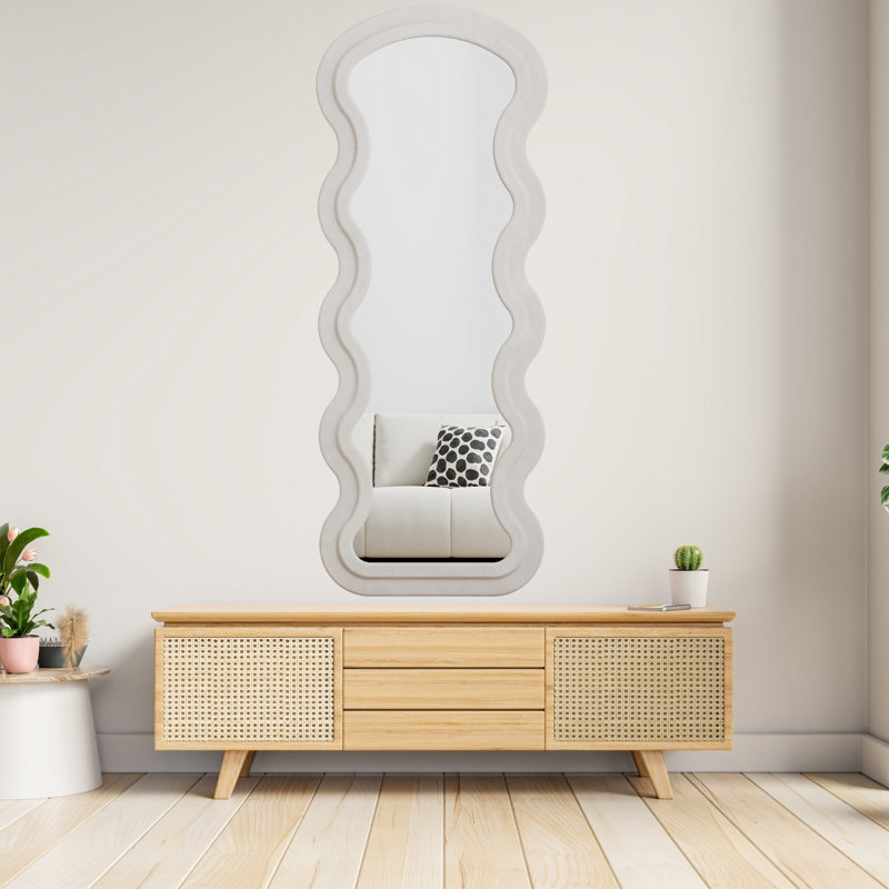 Miroir de plancher pleine longueur Wave - cadre blanc, chambre à coucher, salon, suspendu ou contre un mur