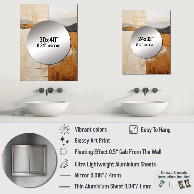 Maxina Beige And Gold Minimal Expression - Abstract Shapes Mirror, Modern Decorative Wall Mirror, Printed Metal Art
