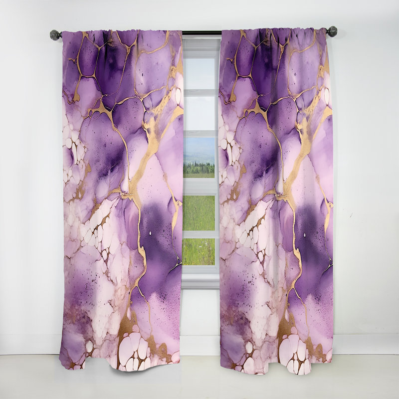 Rideaux abstraits occultants mauve et mauve à encre de marbre VII - 1 panneau, L 52 po x L 95 po
