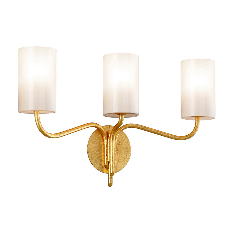 3 - Light Dimmable Vanity Light, Textured Gold Leaf