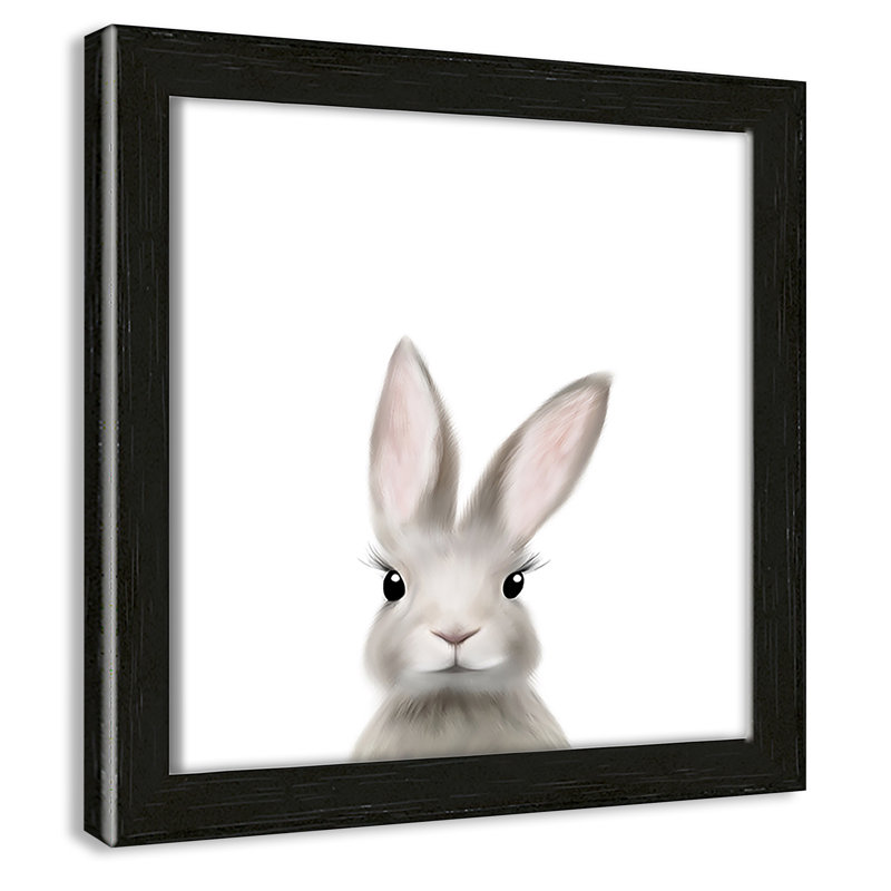 Art encadré en lapins forestières, H 9 po x l 9 po x P 1,19 po, Cadre boîte à grain de bois noir