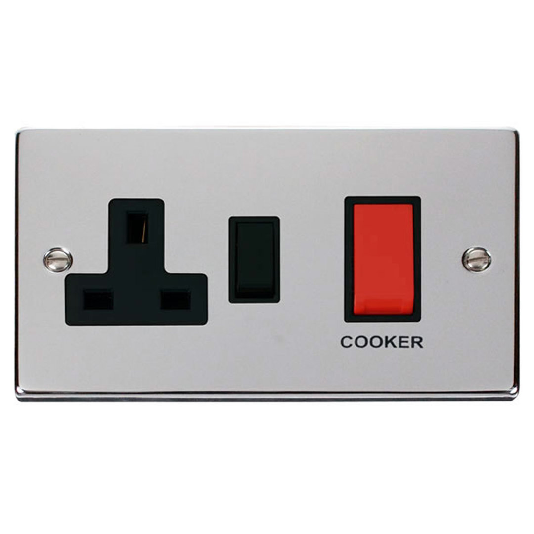 Polished Chrome Cooker Control 45A With 13A Switched Plug Socket