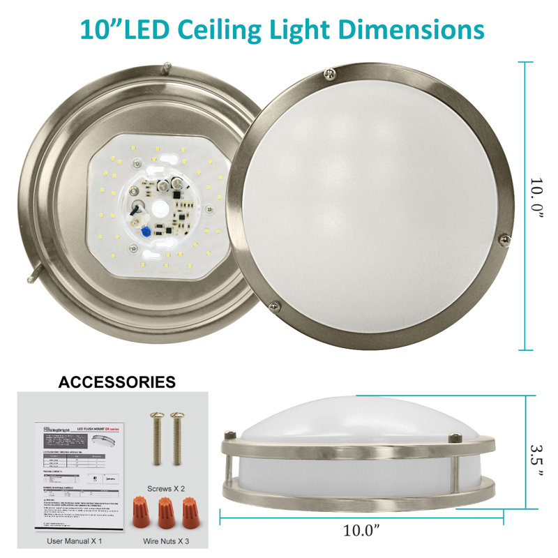 10 Inch LED Flush Mount Ceiling Light, 16W Dimmable LED Ceiling Light Fixture, 3000K Warm White & Brush Nickel, Modern Round Ceiling Chandelier for Living Room, Bedroom, ETL Listed