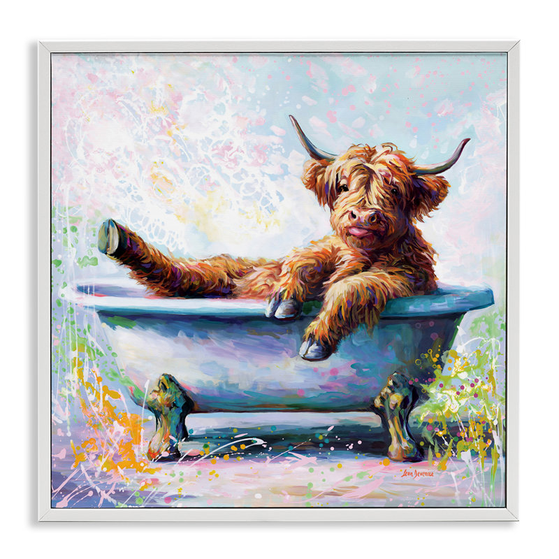 «Splashing Baby Cow», estampe numérique par Leon Devenice, Giclée encadrée blanc bord de mer, H 12 po x l 12 po