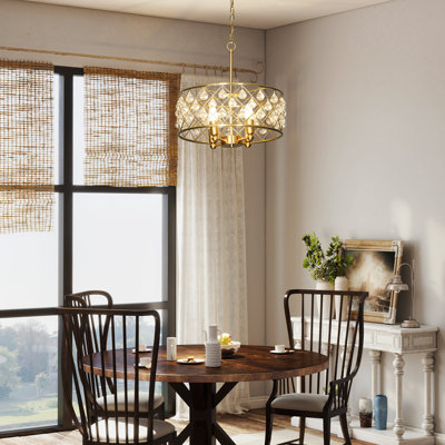 HOMCOM Crystal Chandelier Adjustable Height 4-Light E14 Base Silver Tone