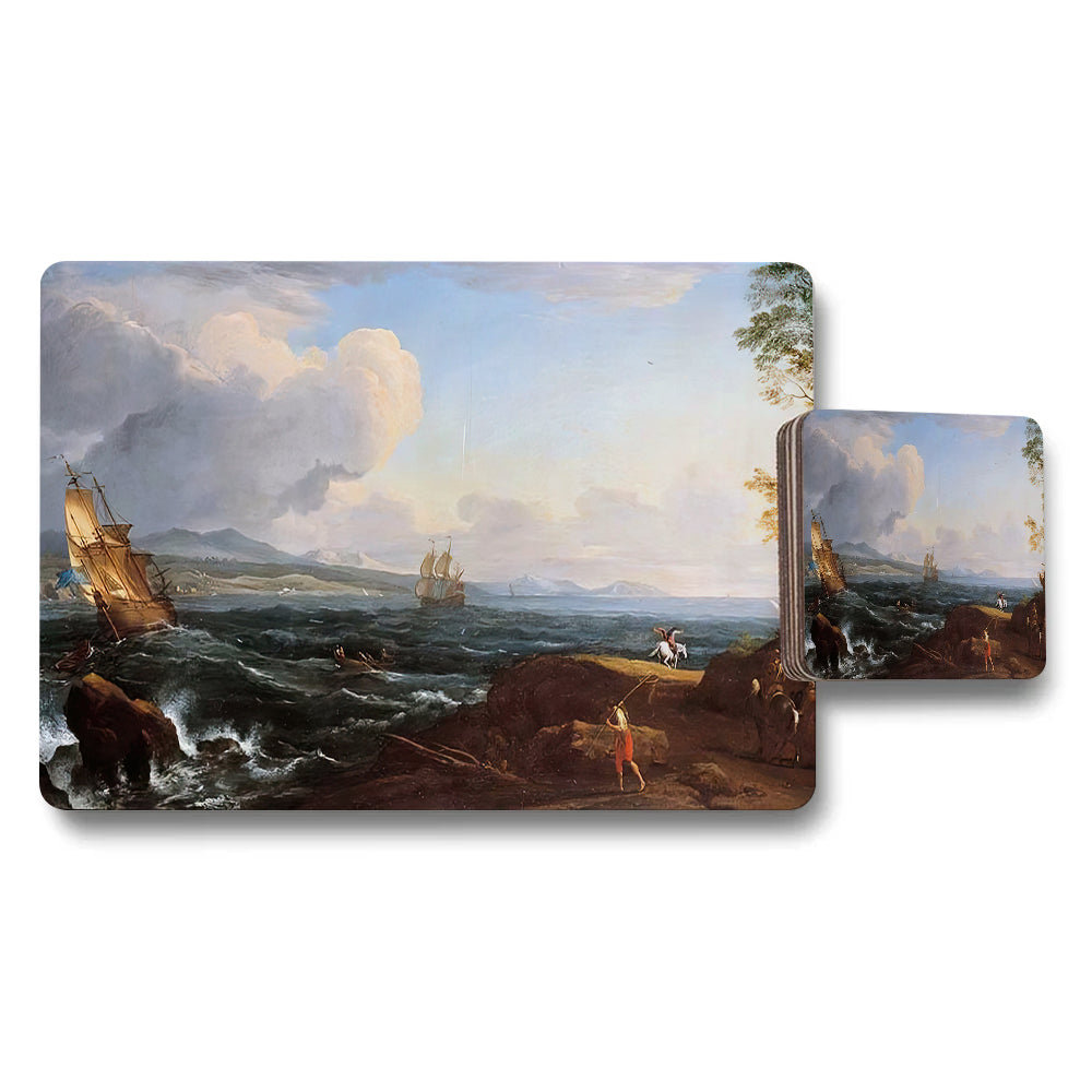 Seascape Nautical Placemats And Coaster Set With Ships