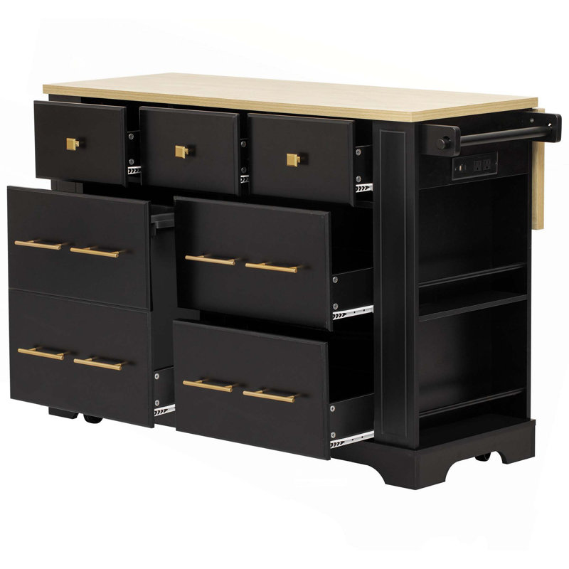 51.2" Wide Kitchen Island With Drop Leaf, Black