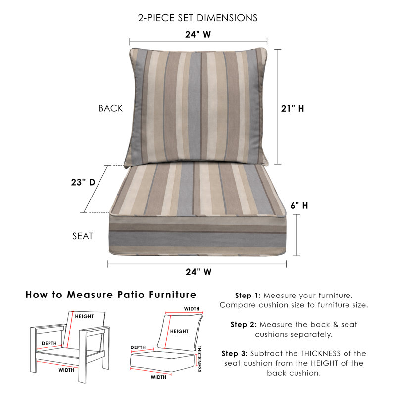 Outdoor Deep Seating Cushion Set – Comfortable, Durable, Weather-Resistant Design - Basics by Wayfair™, Khaki Stripe