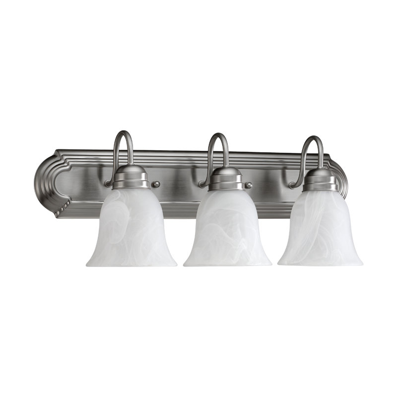 Wolfenbarger 3 - Light Vanity, Satin Nickel, 100 Watt, White Faux Alabaster Glass