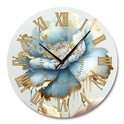 Horloge murale Chic Blue Blooming Flower III - Floral and Botanical