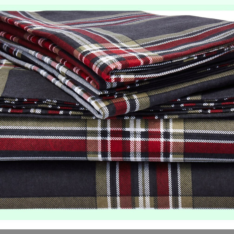CozyCrest Heritage Plaid Flannel Sheet Set - Twin XL - Deep Pocket - 5 oz - Printed - HEPL170DPSSTWX