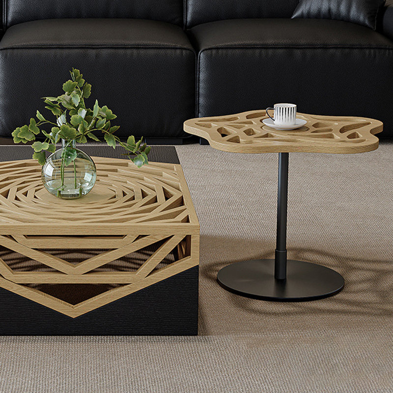 Ensemble de tables basses géométriques jaunes et noires, 18.11" H x 68.9" W x 47.24" D
