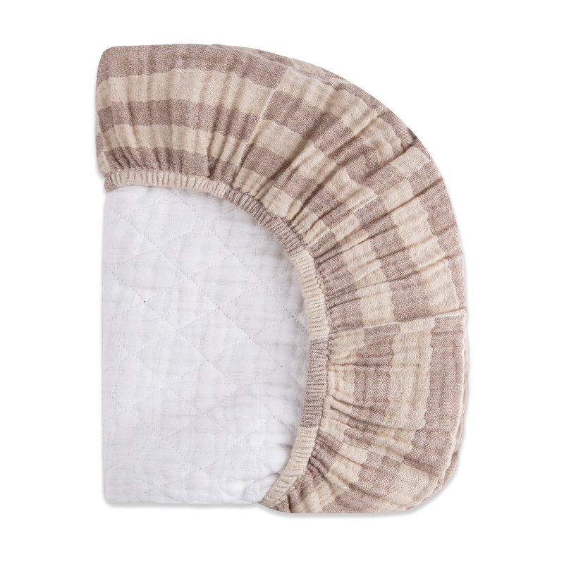 Stripe Quilted Muslin Changing Pad Cover, Cocoa