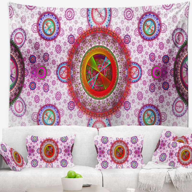 Tapisserie abstract rose psychédélique relaxing art, H 32 po x l 39 po