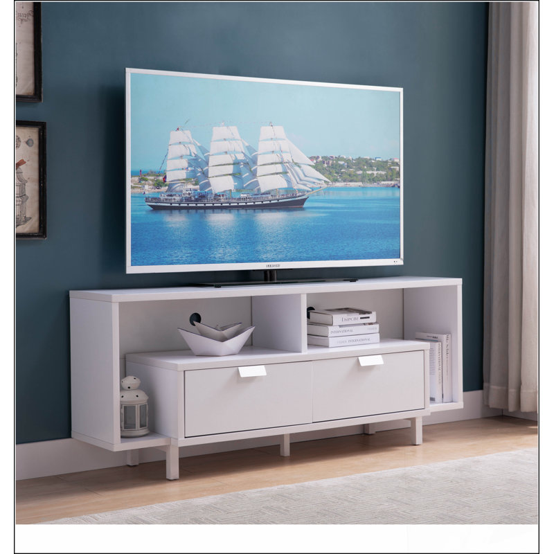 Modern TV Stand with Two Shelves and Two Drawers -, 25"H x 60"L x 15.5"W