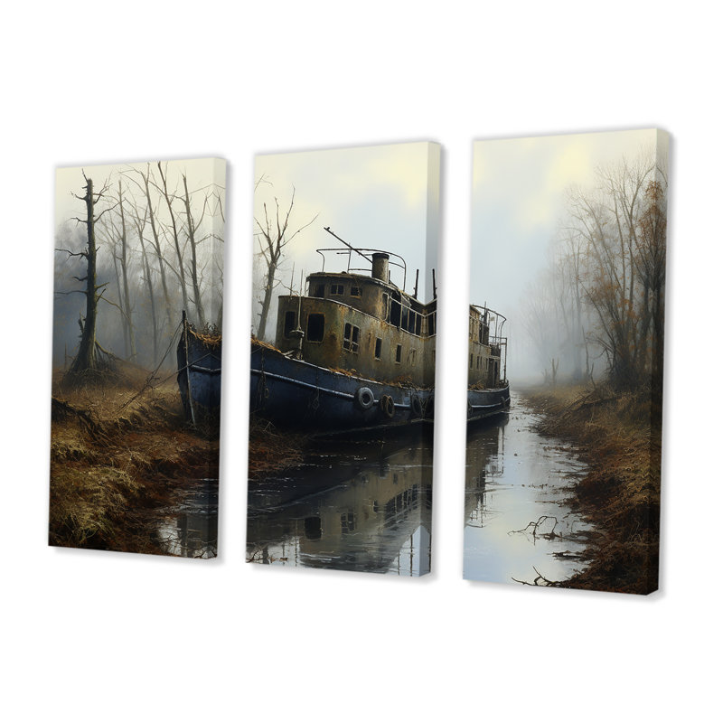 Amalea - Ensemble de salon d'art mural bateau, Toile tendue, H 32 po x l 48 po x P 1 po