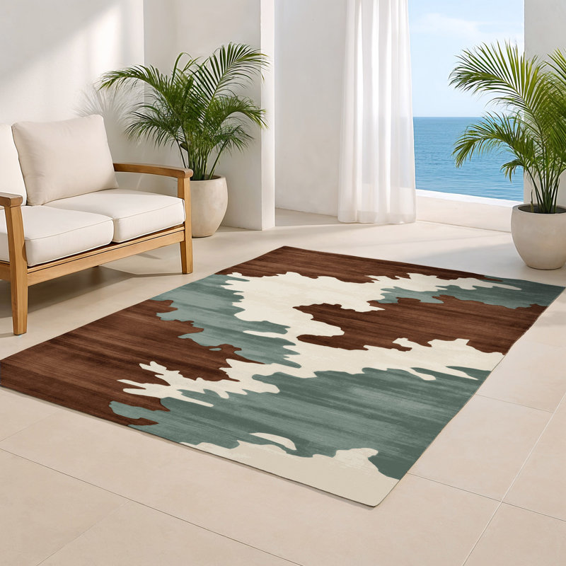 Watercolor Brown Indoor and Outdoor Area Rug, Rectangle 9' x 12'