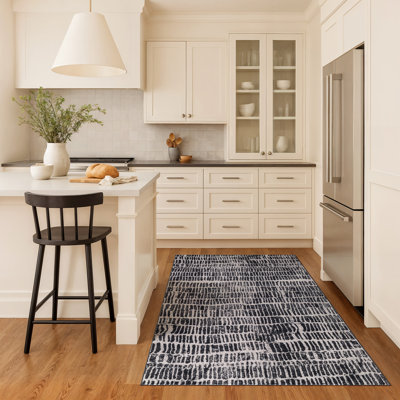 Tapis d'intérieur antidérapant à rayures anthracite, lavable à la machine