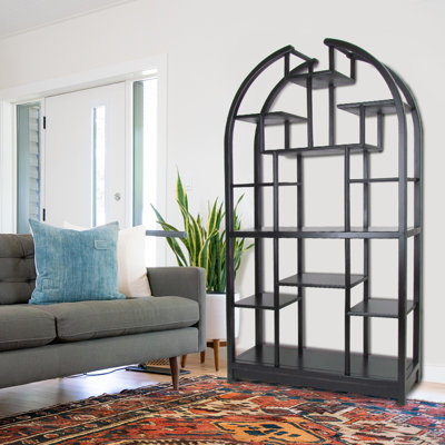 Dwain Arched Shape Display Unit with Multiple Shelves, Antique Black