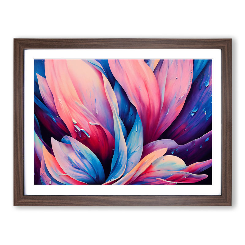 Colourful Flowers Vol.7 Abstract - Single Picture Frame Print, Walnut Framed, 46cm H x 64cm W x 2cm D