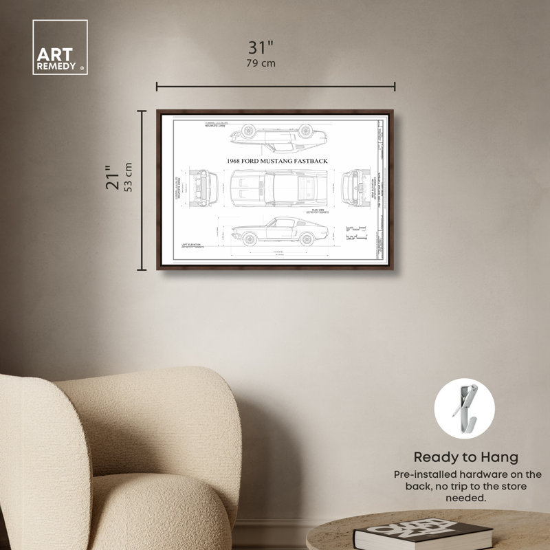 Décoration murale Mustang Fastback , 21"H x 31"W, Cadre noyer