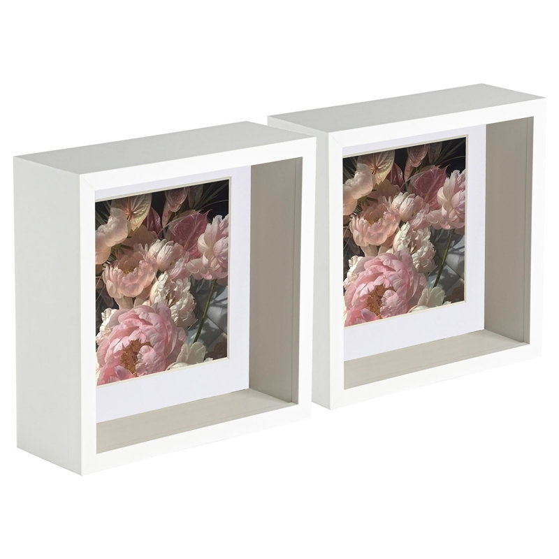 Nicola Spring - 3D Deep Box Photo Frames, 16.5cm H x 16.5cm W x 6cm D, White/White