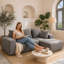 Canapé modulaire en L à compression complète en mousse avec 5 coussins moelleux - pour le salon-433244602
