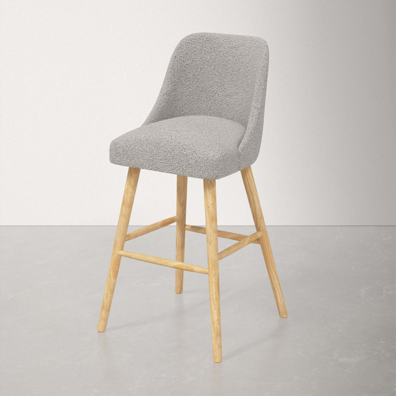 Gallie Stool, Bar Stool (31" Seat Height), Natural Wood, Classic Elephant Boucle