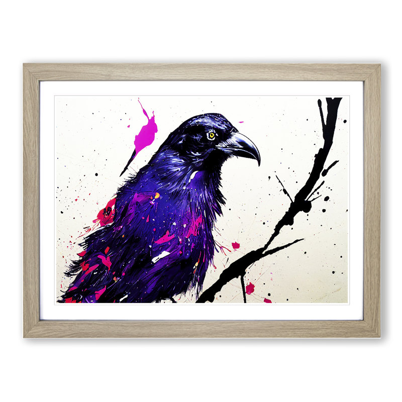 XH1022-7340X Raven Bird Splash Vol.1 Abstract 1 Piece Single Picture Frame Wall Art, 25cm H x 34cm W x 2cm D, Oak Framed