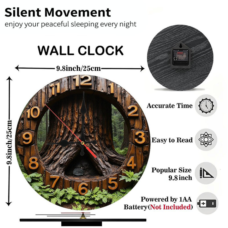 Wooden Tree Stump Wall Clock Rustic Farmhouse Decor