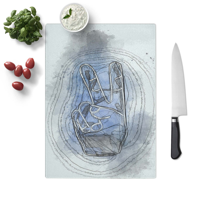 Tempered Glass Peace Sign Chopping Board, 28.5 cm W x 39 cm L