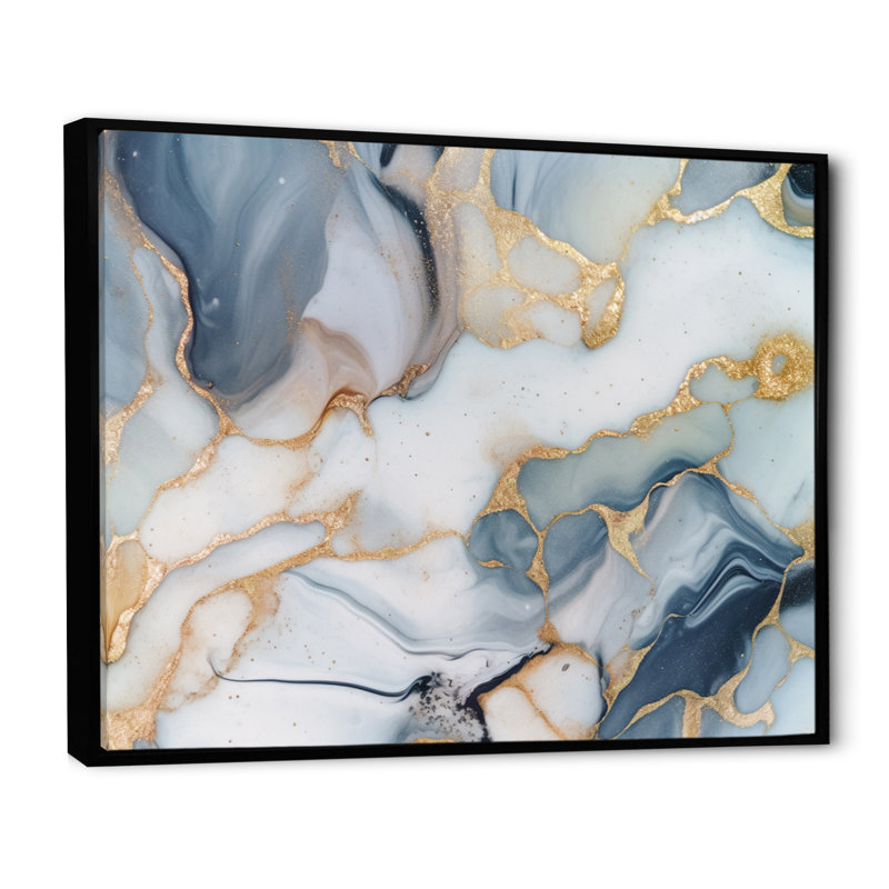 «Gray and Gold Tender liquide», impression sur toile encadrée, Cadre flottant noir, H 12 po x l 20 po x P 1 po