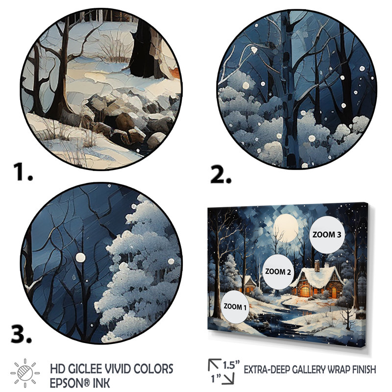 Paysage d'hiver de Noël II - Art mural paysage d'hiver pour le salon, Cadre de coin blanc fermé, H 34 po x l 44 po x P 1,5 po