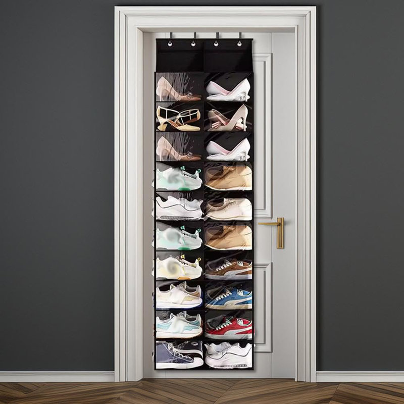 10-Tier Over the Door Shoe Organizer with 20 Large Clear Pockets - Oxford Fabric Hanging Rack - 4 Metal Hooks - Space-Saving Storage for Closet, Dorm, or Kitchen - Double Row Storage Bag