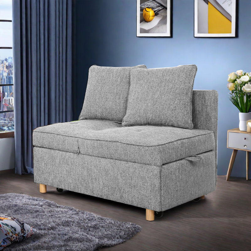 Acklen 70.8" Linen Armless Sofa Bed, Gray