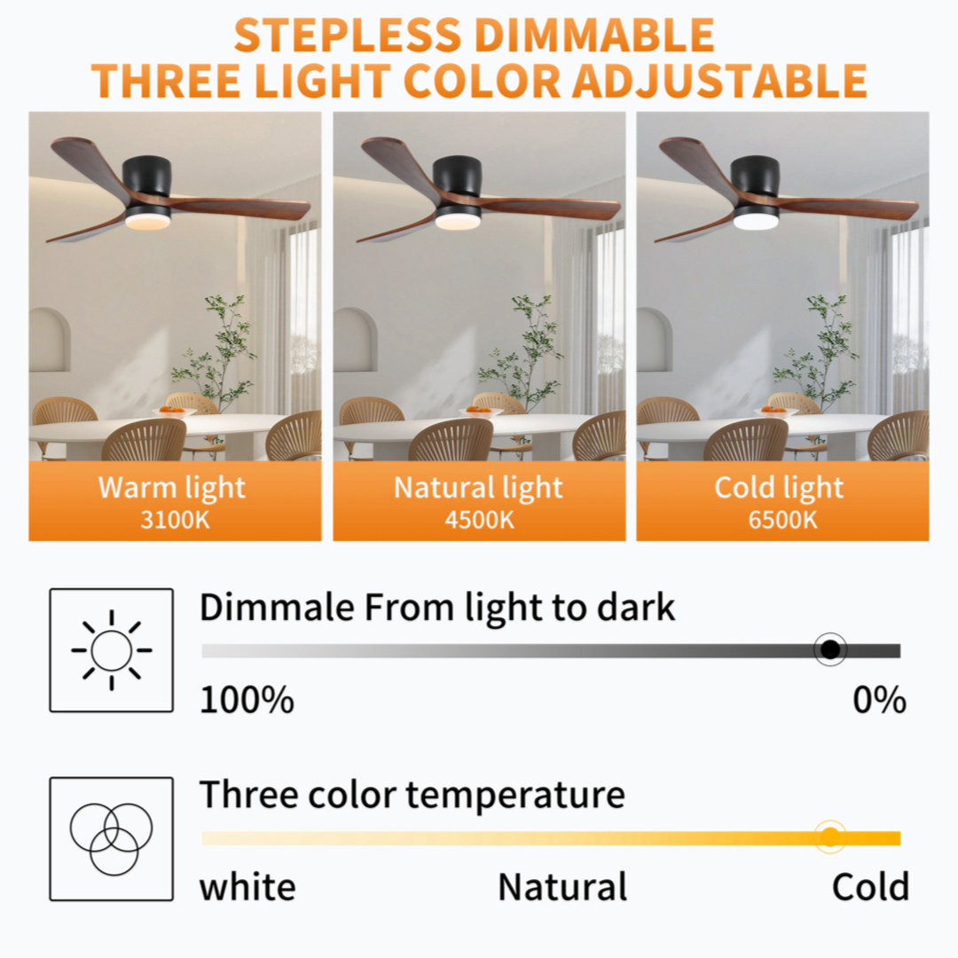 Kamri 42 inch Black Wood Ceiling Fans with Lights and Remote, Modern Flush Mount Low Profile Ceiling Fan with Light, 6 Speed, Reversible DC Motor, for Bedroom/Outdoor/Farmhouse/Patios Wrought Studio™ 