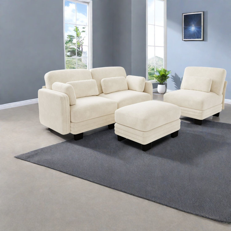 Canapé d'angle à compression, canapé modulable moderne 3 places en chenille beige pour la maison