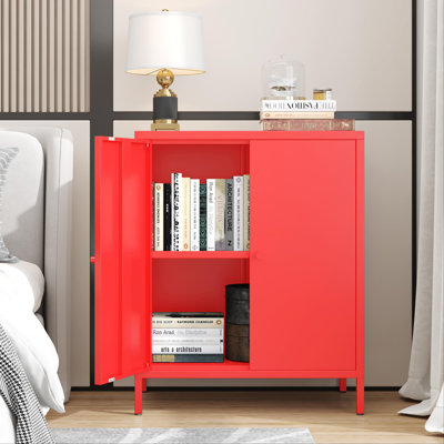 Petite armoire de rangement latérale en métal à 2 portes transparentes pour chambre à coucher, salon, entrée, couloir, maison, hôtel, bureau, garage, cuisine, 4 tablettes amovibles.