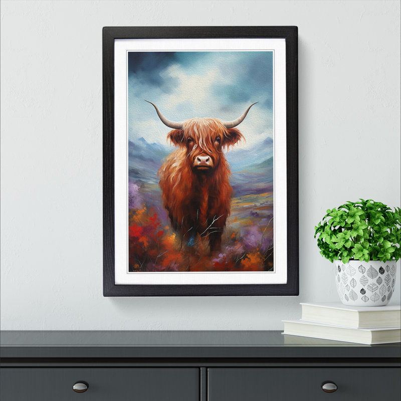 Highland Cow Modern - Single Picture Frame Print on Wood