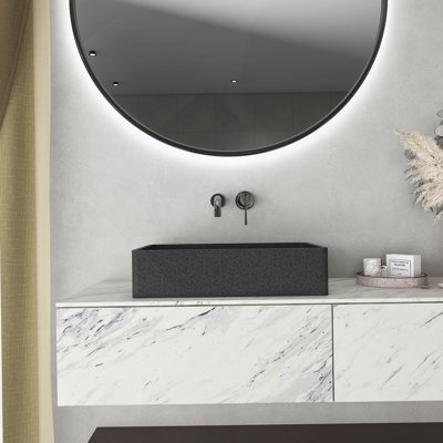 19.68'' Concrete Vessel Rectangular Modern Dark Grey With Patterns Bathroom Sink
