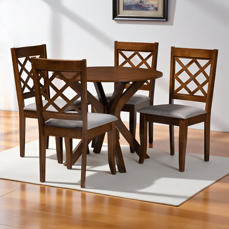 Ensemble de salle à manger 5 pièces en tissu gris et bois brun, H 30,00 po x l 34,30 po x P 34,30 po