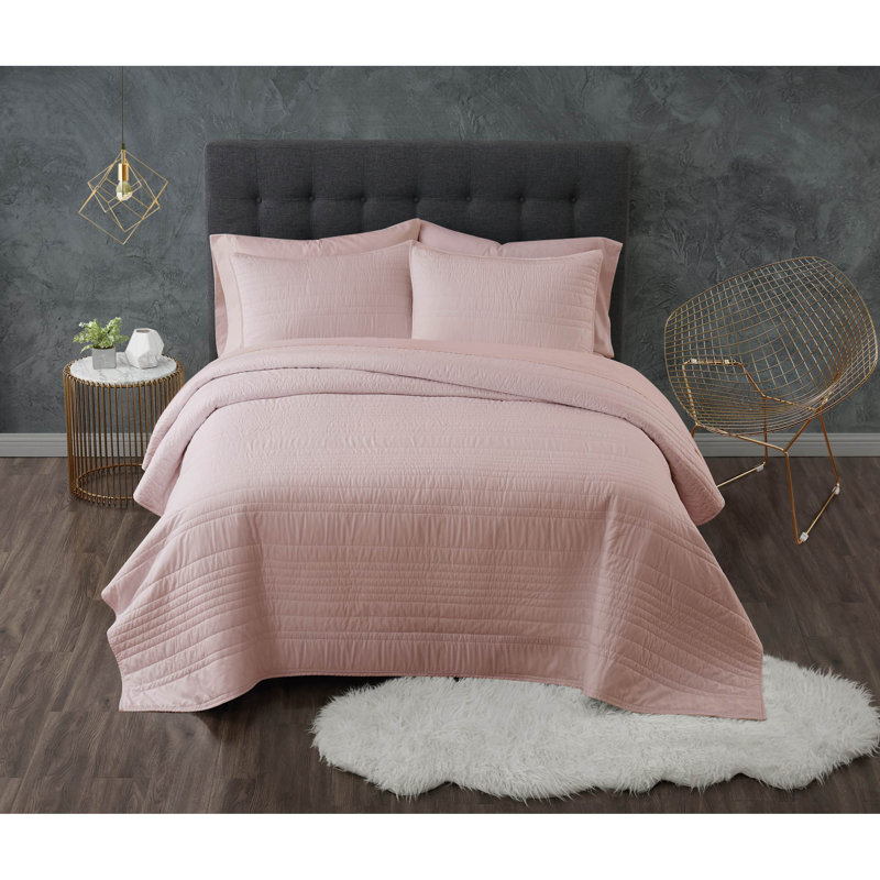 Ensemble de courtepointe antimicrobien Trely Calm, Courtepointe double / grand + 2 taies décoratives, Rosé