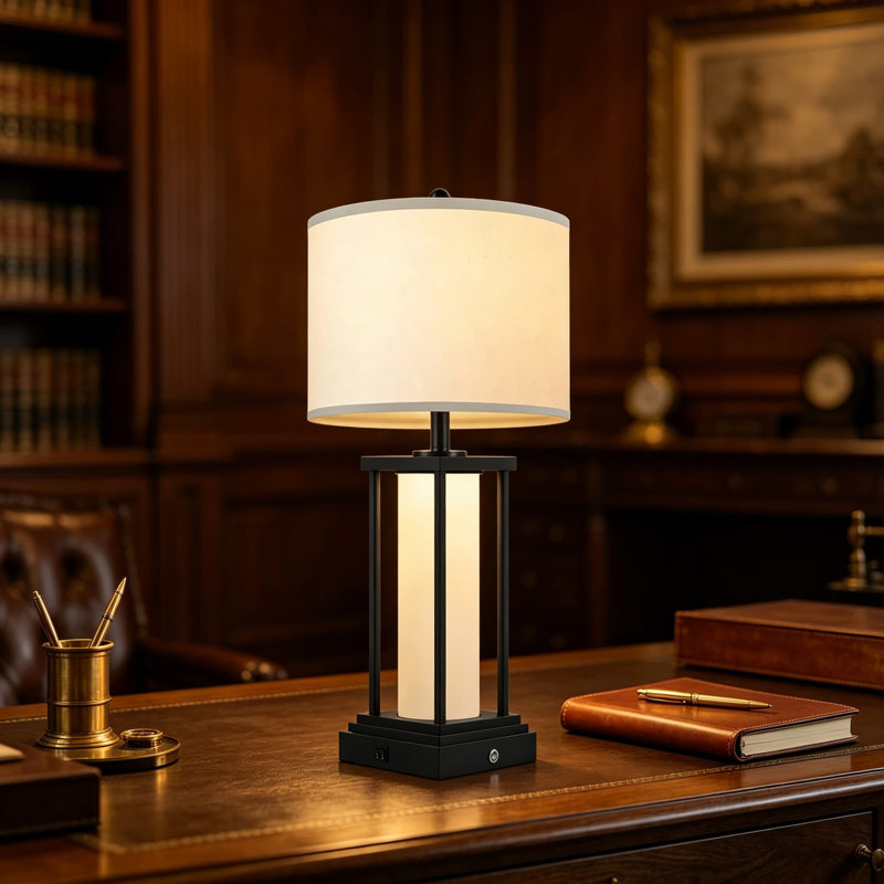 Lampe de table à intensité variable avec gradation continue et 3 températures de couleur, ports de charge USB A + C, conception à double éclairage, style campagnard noir moderne (ampoules incluses)
