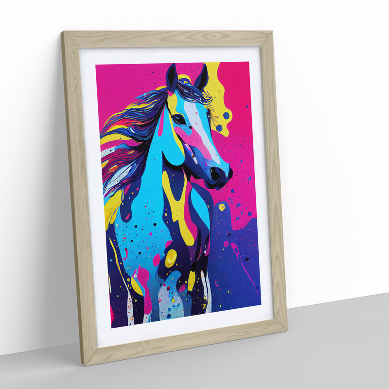 XV1022-3179X Paint Drip Horse No.4 Abstract - Single Picture Frame Print, 64cm H x 46cm W x 2cm D, Oak