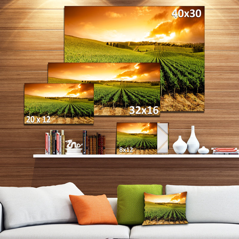 Sunset Vineyard Panorama - Photographie sur toile tendue, H 8 po x l 12 po x P 1 po