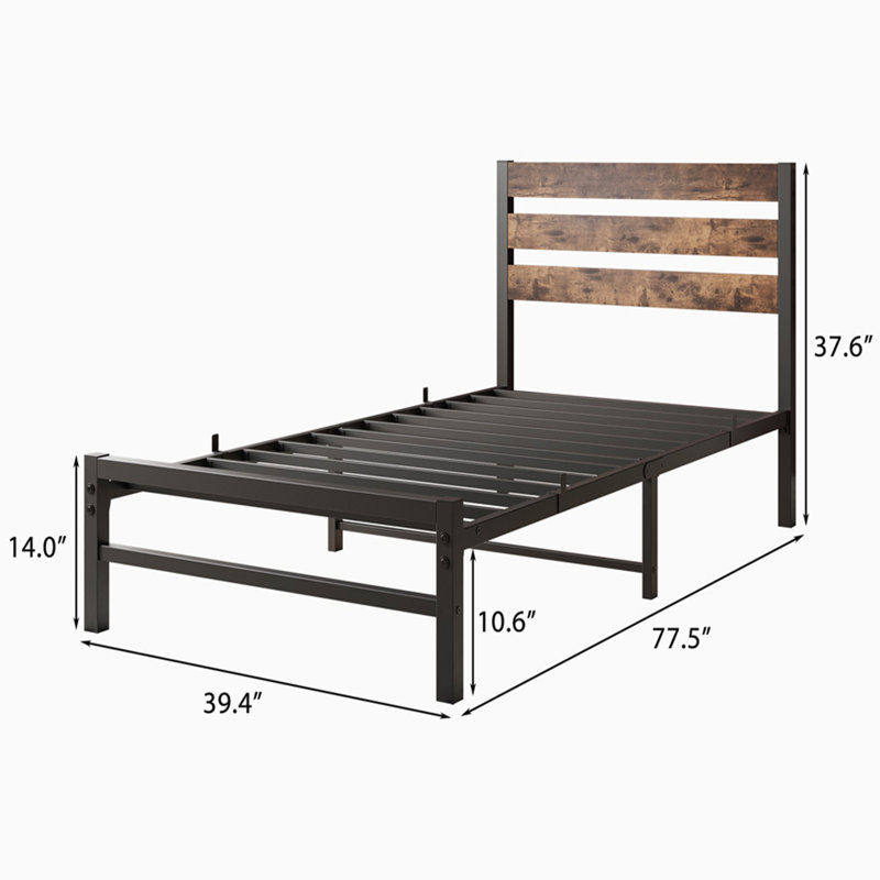 Doiphode Full Size Platform Bed Frame with Rustic Vintage Wood Headboard,  No Box Spring Needed Rustic Brown, Twin